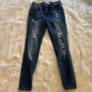 KanCan Jeans Skinny Medium Wash Distressed Stretch Womens Patched Size 7/27